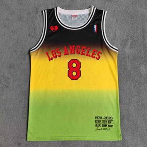 Men's T-Shirts TRILLEST Black Yellow Green Printed Los Angeles R.I.P. Bryant Front 8 Back 24 with Love Heart Number 2 Basketball Jersey J240509