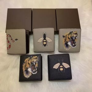 Homens designers de animais gg moda carteira curta couro preto cobra tigre bee mulheres portadores de cartões de luxo com caixa de presente de alta qualidade 338e