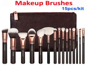 Escovas de maquiagem 15 pcs Definir Bolsa de Brush Rose Gold Face Professional e Sombra dos olhos FOURS FOURS FOLTAMENTES DO EYELINER Powder Blending8303984
