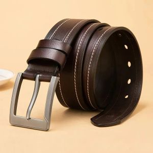 Belts Bison Denim Men's Belt Vintage Cow Genuine Leather Pin Buckle High Quality Fashion Luxury Strap Male