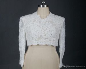 Bercas de noiva baratas modestas Alencon renda de renda V lantejoulas de pescoço de casamento bolero para vestidos de noiva Apliques de renda de manga comprida JA9502287