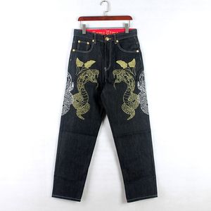 Gata broderi byxor vintage jeans hiphop byxor mens jeans tryckt pojkvän gyllene silver orm tvättar casual byxor plus storlek 30-46