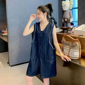 Women's Jumpsuits Rompers Oversized Jumpsuits Women Summer Denim Playsuits Loose Casual One Piece Outfit Women Clothing Wide Leg Shorts Five-point Pants Y240510