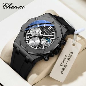 Chenxi Multifunctional Watch Mens Three Eyes and Six Needles Live Broadcast Silicone Calendar Waterproof Quartz