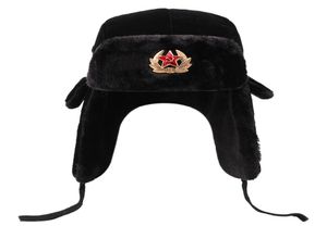 Beanieskull Caps Soviético Celheiro militar russo Ushanka Bomber Hat Pilot Faux Rabbit Winter com suffos de pêlo Snow Picling Ski 22119571616