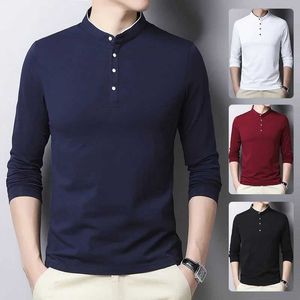 Polos da uomo Mens Fashion Long Slved Polo Shirt Casual Cotone Traspizio traspirante in piedi Corea Corea Comode T-shirt Top Y240510U6zi