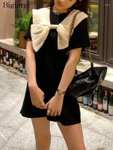 Sukienki imprezowe Summer Mini T-Shirts Sukienka dla kobiet Bow Fashion Ruffle Korean Style Lose Pleted Ladies Sweet Woman Sweet Woman