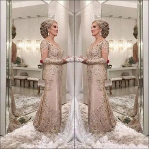 2022 Luxury Mother of the Bride Sukienki V Długie rękawy Kryształowe koraliki koronkowe aplikacje plus size syrena wieczorna sukienka weselna 3357