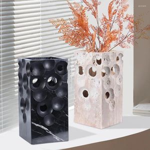 Vasen natürlicher Marmorhöhlenstein Vase Oberflächenoberfläche kreisförmiger Hohldesign Modellraum El Living Tabletop Dekoration