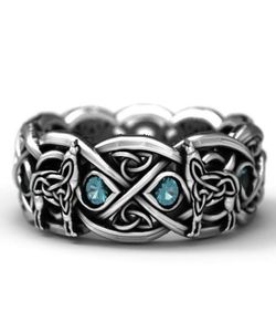925 Sterling Silver Celtic Wolf Ring With Topaz Fashion Viking Wolf Stainless Steel Wedding Band Engagement Jewelry size 6132822991