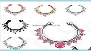 Studs gövde 50pcs rhinestone kristal septum tıkırtı halkaları piercing askı klipsinde takı sahte burun çember piercings 6 renk Dro4162637