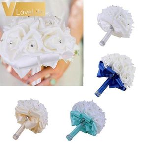 1st Luxurious Mesh Spets Rose Flower Pearl Bridal Bouquets Elegant Crystal Ribbon Bridesmaid Flower for Women Wedding Decor249x3286760