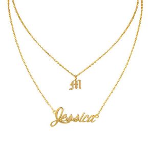 Personalized Custom Name Spaced Necklace Pendant for Women Birthday Any Name 2 Row Layerd Necklace Jewelry Gift Gold Rose Gold N4059091