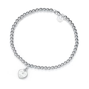 4mm Beads Luxury Brand Classic Designer Bracelet for Women Girls Love white diamond zircon Heart S925 Silver Bracelets Jewelry Gift