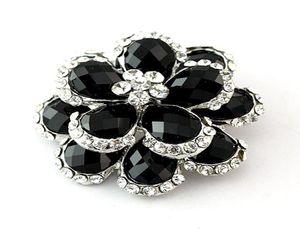 SILVER COLOR CLEAR CRYSTAL and BLACK STONE FLOWER BOUQUET BROOCH PIN8560646
