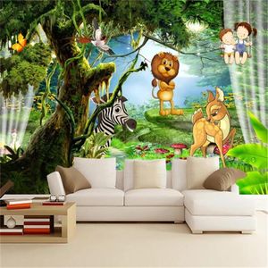 3Dベッドルームの壁紙ファンタジーフォレスト美学漫画動物の子供039Sルームバックグラウンドウォール壁紙家の装飾絵画M5539870