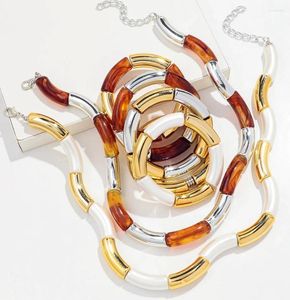 Braccialetti di fascino oro color gambo di bambù cugone acrilico tubo curvo in resina tubo curvo elastico stacky ciantro impilabile gioielli di moda