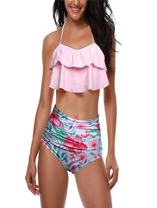 Hochtaille Badeanzug 2018 Sexy Bikinis Frauen Welle Point Ruffle Vintage Bandeau Striped Bikini Set Badeanzüge Ruffen Flou5305781