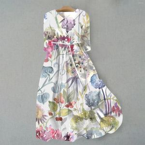 Party Dresses Women Korean Causal Fashion Style Dress Pet Up Printed Half Sleeve Trendy A Line Loose Wid Down Collar Long Sundress