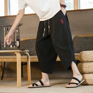 Japanische Samurai -Shorts Männer Sommer Kimono traditionelle Bath Hose lässige lockere Männer asiatische Kleidung Schwarz Yukata Weitbein Hosen 240506