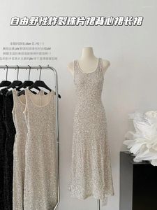 Casual Dresses Spring Summer Sexy Evening Dress Wrap Hip High Waist Gyaru Prom Gown Sleeveless Sequins Luxury Birthday Formal Occasion