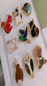 Top Quality Luxury Brand Pure 925 Silver Jewelry Gold Animals Bird Lion Rabbit Dog Cat Squirrel Owl Gemstone Brooches8782933