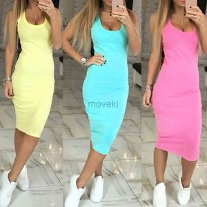 Urban Sexy Dresses Summer Party Sexig Women Solid Color U-Neck ärmlösa Slims Lämpliga för kroppspenna klänning Sexig kvinnor ärmlös klänning fast färg ov d240510