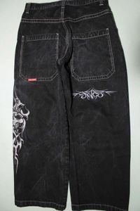 Herr jeans y2k svarta påsna jeans retro skalle tryck överdimensionerade jeans män kvinnor harajuku hip hop hög midja bred g byxor gotiska strtwear h240508