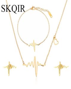 SKQIR Medical Heartbeat Jewelry Sets For Women Doctor Gift Gold Silver Stainless Steel Necklace Bracelet Earrings Jewelry Set157F9175455