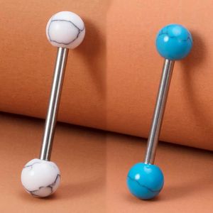 Pierścienie sutkowe 1PC Nipple Barbell Pierścień Język Biała kamienna kulka 14G 16 mm Sudyczne Stalowe sutki Seksowne kolczyki Kobiety srebrne kolorowe sztangle y240510