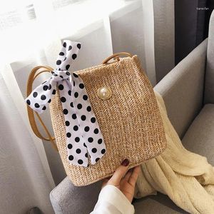Bag Collection Korean Style Casual Gras gewebt für weibliche einfache All-Match-Spitze Handtasche Mode Schulter mit Bogen
