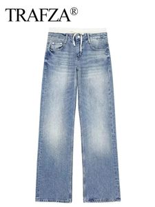 Trafza Women Patchwork pantaloni in denim allacciato con cerniera con cerniera jeans pantaloni femminile streetwear streetwear chic pant 240423
