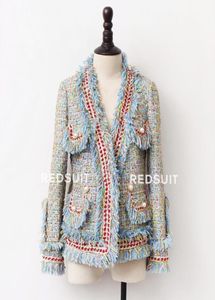 Tweed Jacket Coat Frühling Herbst Frauen039s Wollkaschmirmantel Longsleeve Slim Quaste Pearl Button Elegante Landebahnjacke9951329