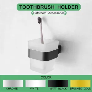 Bath Accessory Set SUS 304 Stainless Steel White Grey Toothbrush Cup Holder With Glass Bathroom Single Rack Lavatory Accessories Gold