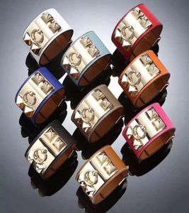 Säljer modedesigner smycken h armband läder manschetter kvinnor armband rostfritt stål naglar läder armband3488123