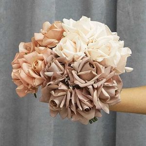 Decorative Flowers Wreaths Real Touch 5 Heads Big Rose Bouquet Latex Artificial Flowers for Wedding Home Decoration Fake Flower Bridal Bouquet