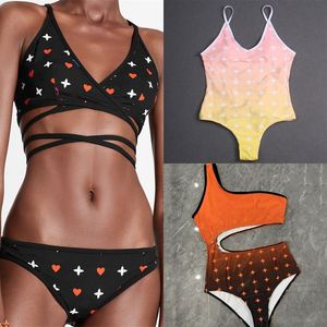 En bit baddräkt för kvinnodesigner bikini sexig en axel baddräkter strandflicka badkläder brev tryckta kvinnor kläder sling bikinis