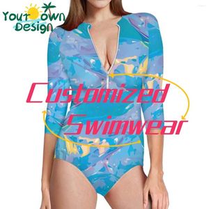 Women's Swimwear Womens One Piece Swimsuit Long Sleeve Rash Guard UV Protection Surfing Zip Front Wetsuit Swimming Costume