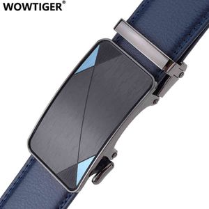 WOWTIGER blue 3 5cm width Cow genuine leather mens belt cowhide strap ratchet automatic buckle belts for men brand designer belt 210322 271K