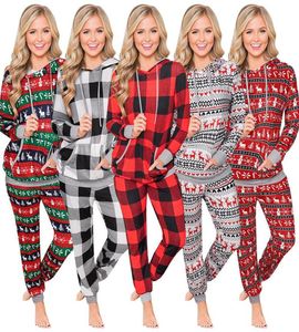 Designer Winter Mulheres 2 Peças Conjunto de Natal Plaid Prind Manga Longa Capuz Drawstring Troushers Sweater Suater Sweater Club Party Casual ladi8430145