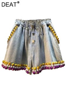 Deat Women Denim Shorts sznurka elastyczna talia Złota Purple Pearl Pearl Perl Krótkie dżinsy 2024 Summer Fashion 29L1064 240509
