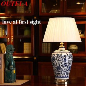 Lampy stołowe Outela Nowoczesna ceramika LED DIMMING Chińskie niebiesko -białe porcelanowe światło biurka do domu sypialnia salonu