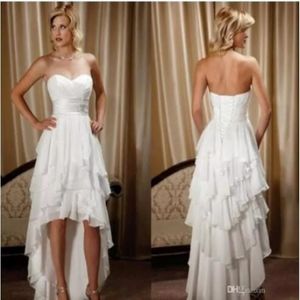 Ny ankomst Short Front Long Back Sweetheart Chiffon High Low Country Western Wedding Dresses 324J