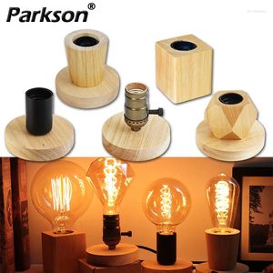 Table Lamps Retro Vintage Lamp Wood E27 Night Light 85-265V EU Plug For Bedroom Bedside Desk Floor Decor Multiple Shapes