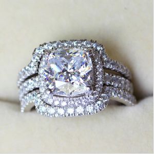 Виктория Wieck Cushion Cut 8 мм бриллиант 10 кт белого золота любовников 3-в-1 Обручальное обручальное кольцо SZ 5-11 250S