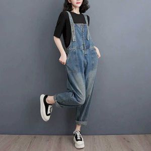 Women's Jumpsuits Rompers Denim Jumpsuits for Women Solid Straight Oversized One Piece Outfit Women Rompes Loose Korean Fashion Casual Vintage Bodysuits Y240510