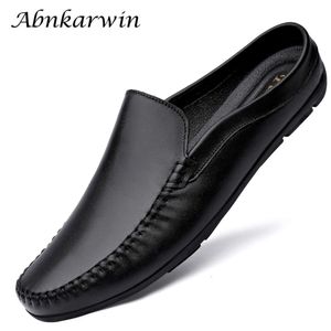 Summer Mens Low Casual Slip On Half Shoes For Men High Quality Leather Italian Designer Breathable