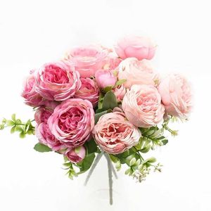 Decorative Flowers Wreaths 1 Pieces 5 Forks Artificial Peonies Bouquet Wedding Christmas Decorations for Home Holding Flowers Shooting Props Candy Box Gift