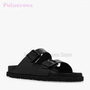 Повседневные туфли Peep Toe Openoor Slippers Мужские сплошные пляжные пляжные слайды кожаные сандалии классический стиль удобные плоские сандалии