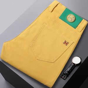 Kong Hong Summer Thin Ginger Yellow Jeans Mens Trendy Brand Embroidered Korean Edition High End Luxury Slim Fit Pants